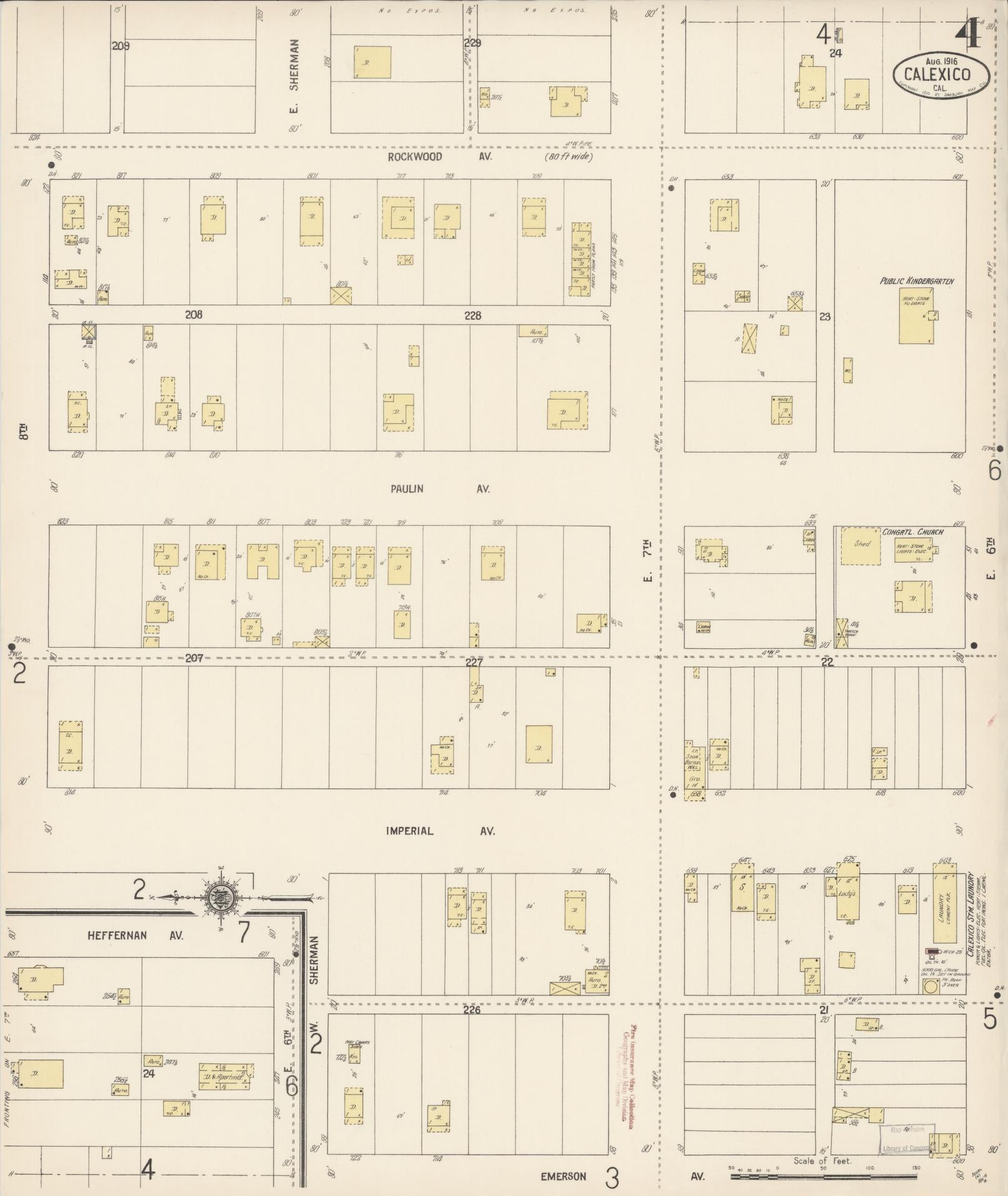 Sanborn Fire Insurance Map from Calexico, Imperial County, California (1916), Sheet #0004 - Historic Sanborn Fire Insurance Map Print, vintage old map wall art, antique decor, genealogy gift, California California map
