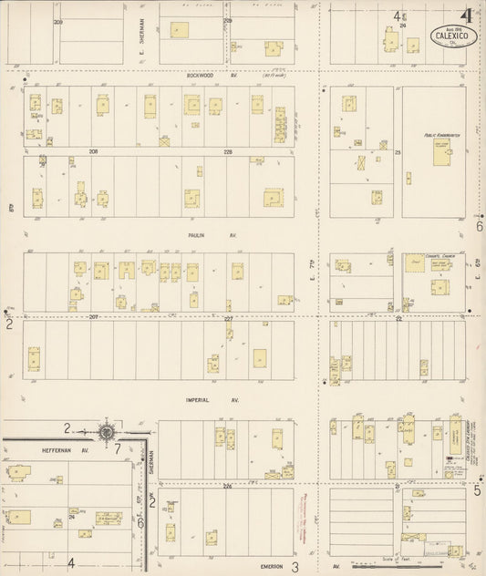 Sanborn Fire Insurance Map from Calexico, Imperial County, California (1916), Sheet #0004 - Historic Sanborn Fire Insurance Map Print, vintage old map wall art, antique decor, genealogy gift, California California map