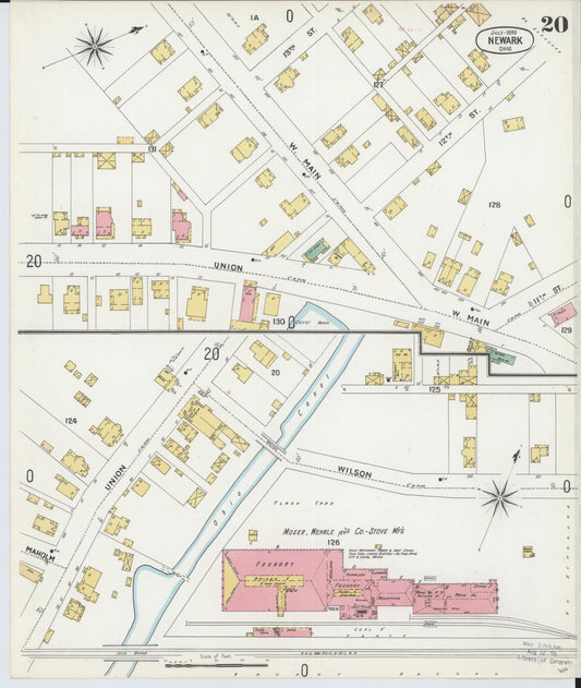 Sanborn Fire Insurance Map from Newark, Licking County, Ohio (1899), Sheet #0020 - Historic Sanborn Fire Insurance Map Print, vintage old map wall art, antique decor, genealogy gift, Ohio Ohio map