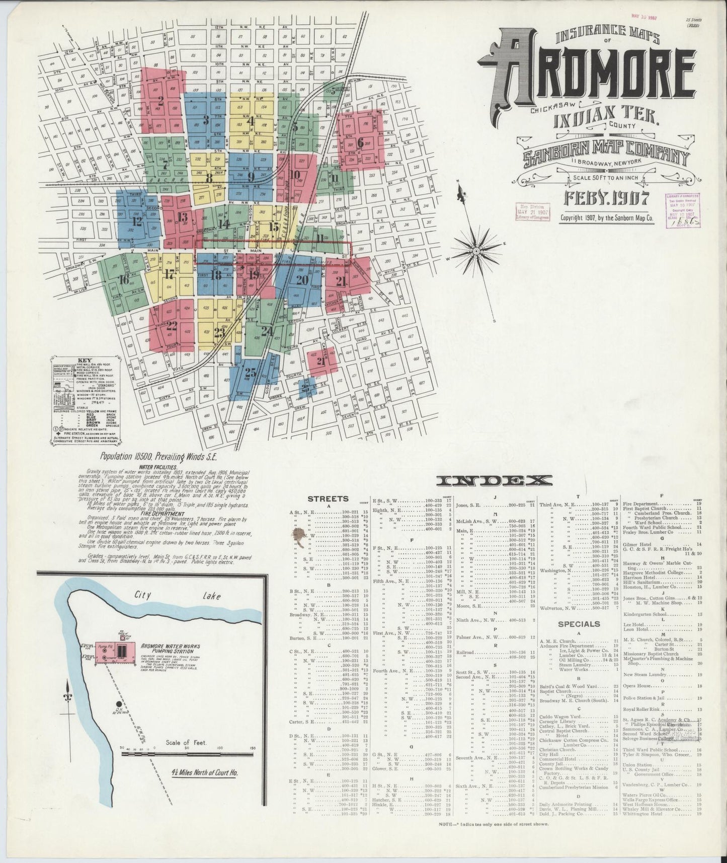 Sanborn Fire Insurance Map from Ardmore, Carter County, Oklahoma (1907), Sheet #0001 - Complete Map Set gallery image, historic Sanborn map, vintage wall art, Oklahoma Oklahoma
