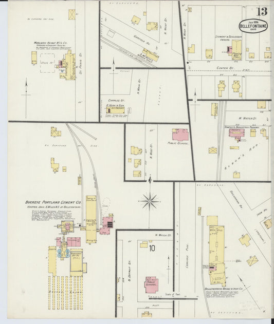 Sanborn Fire Insurance Map from Bellefontaine, Logan County, Ohio (1896), Sheet #0013 - Historic Sanborn Fire Insurance Map Print, vintage old map wall art, antique decor, genealogy gift, Ohio Ohio map