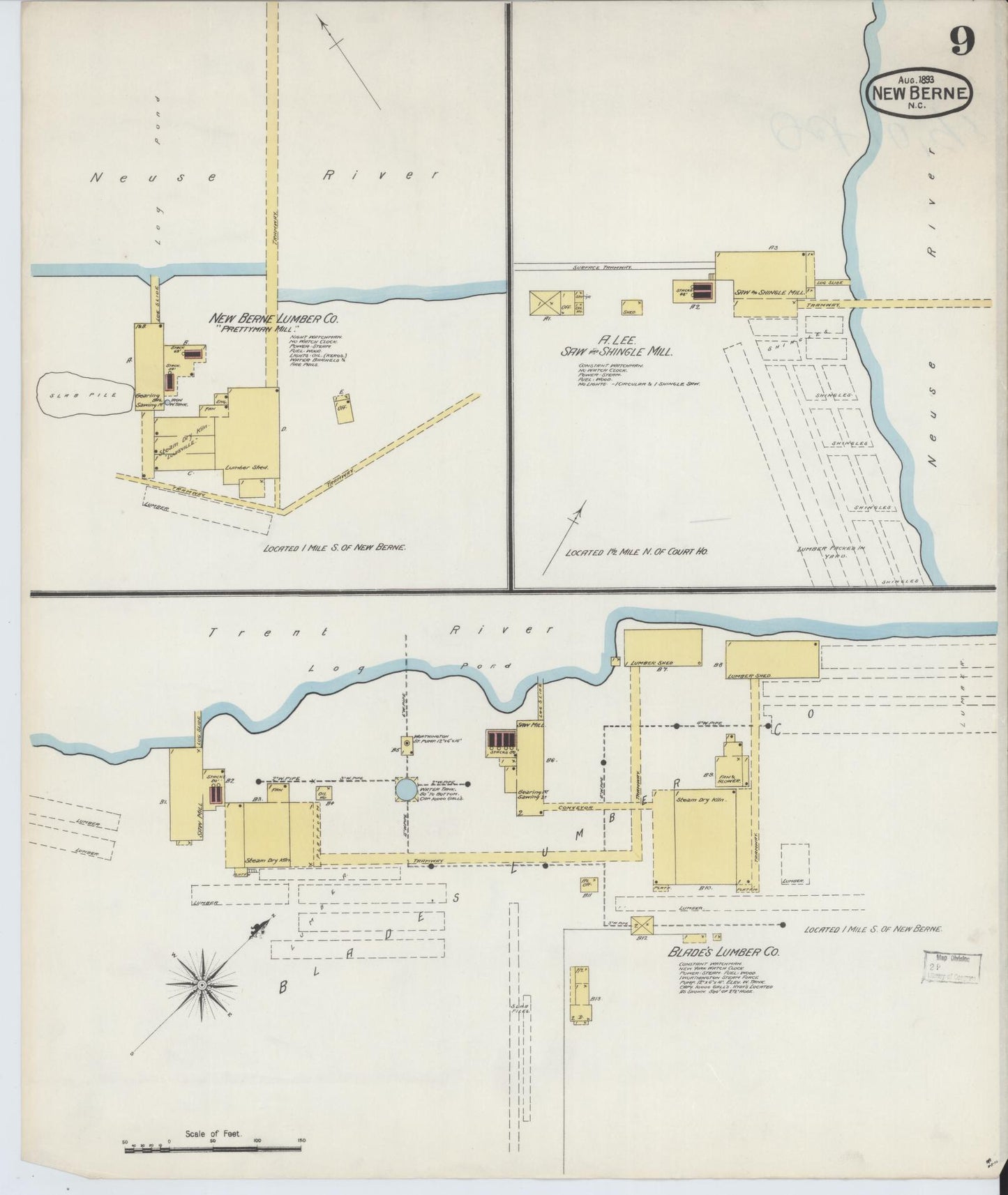 Sanborn Fire Insurance Map from New Bern, Craven County, North Carolina (1893), Sheet #0009 - Complete Map Set gallery image, historic Sanborn map, vintage wall art, North Carolina North Carolina
