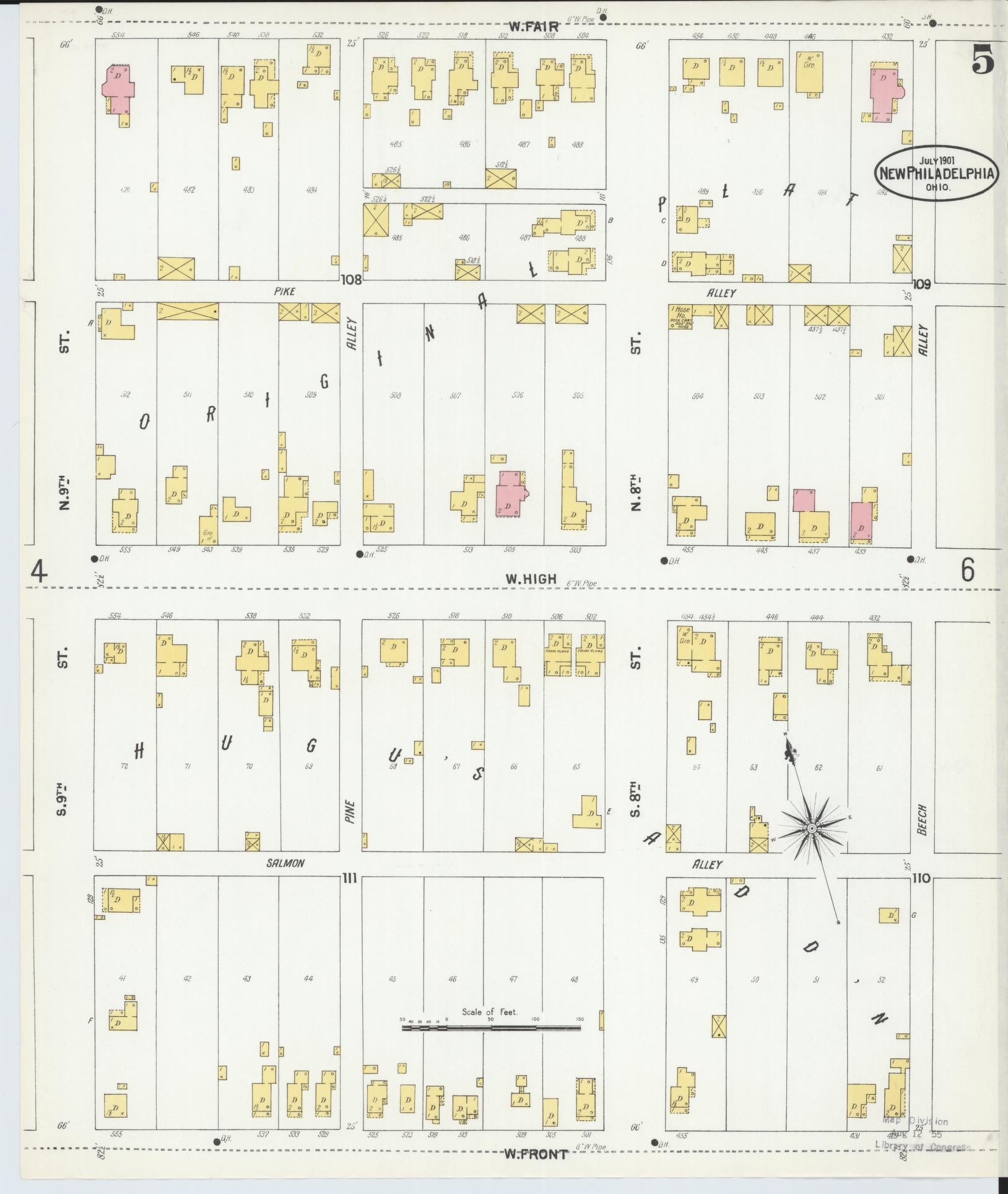 Sanborn Fire Insurance Map from New Philadelphia, Tuscarawas County, Ohio (1901), Sheet #0005 - Complete Map Set gallery image, historic Sanborn map, vintage wall art, Ohio Ohio