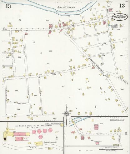 Sanborn Fire Insurance Map from Waynesburg, Greene County, Pennsylvania (1925), Sheet #0013 - Historic Sanborn Fire Insurance Map Print, vintage old map wall art, antique decor, genealogy gift, Pennsylvania Pennsylvania map