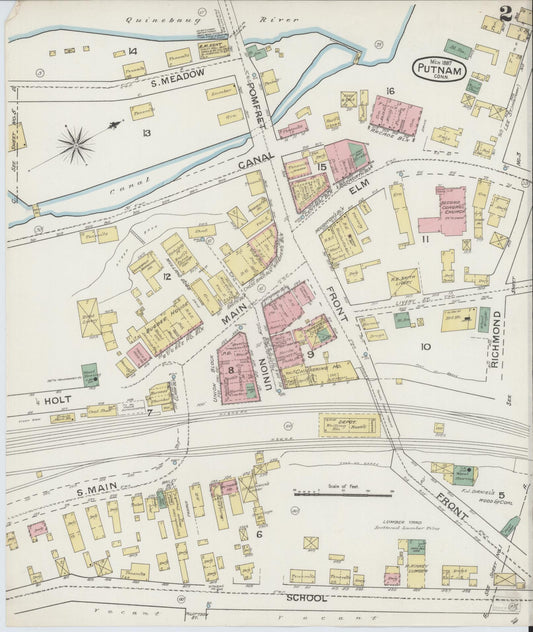 Sanborn Fire Insurance Map from Putnam, Windham County, Connecticut (1887), Sheet #0002 - Historic Sanborn Fire Insurance Map Print, vintage old map wall art, antique decor, genealogy gift, Connecticut Connecticut map