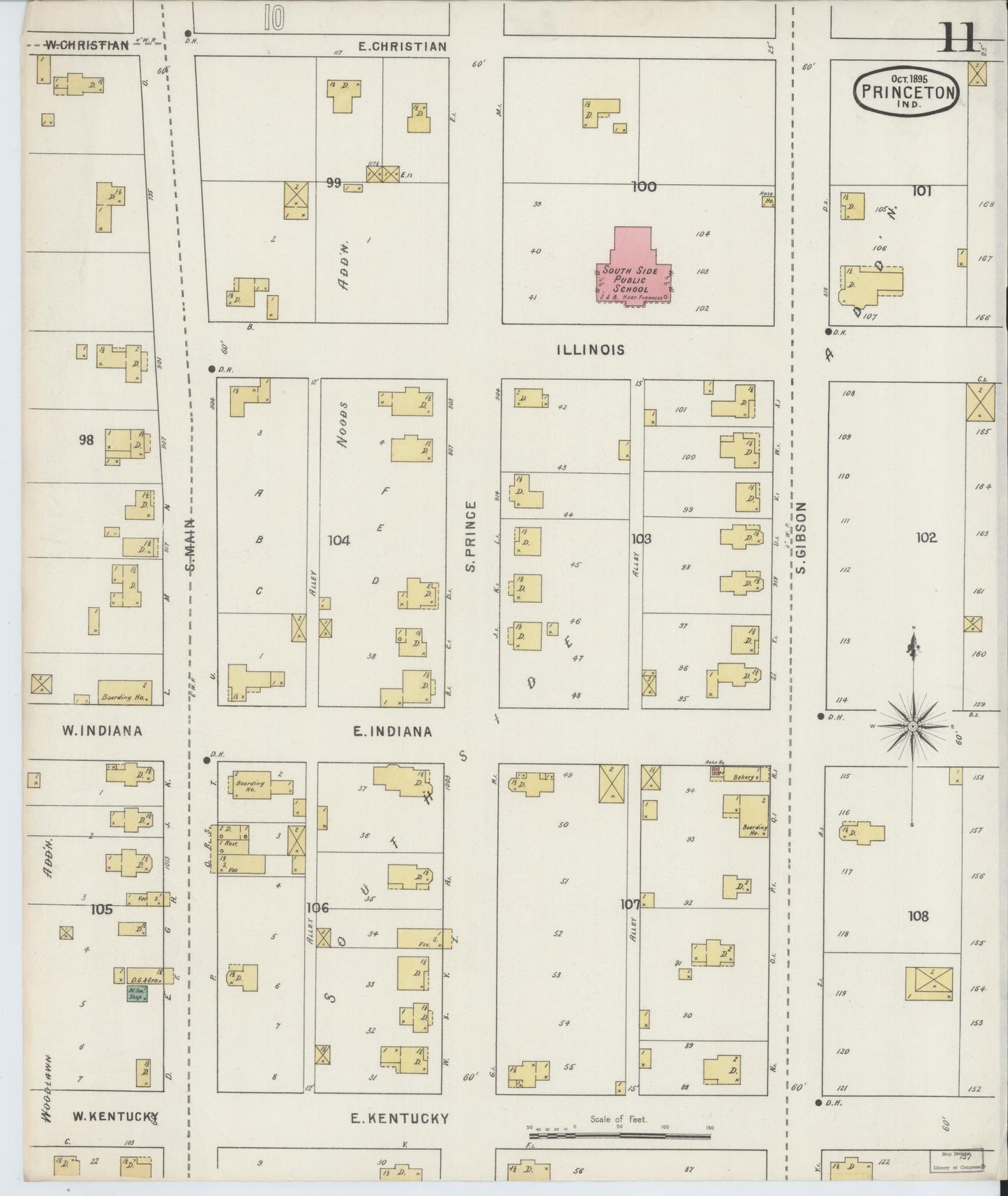 Sanborn Fire Insurance Map from Princeton, Gibson County, Indiana (1895), Sheet #0011 - Complete Map Set gallery image, historic Sanborn map, vintage wall art, Indiana Indiana