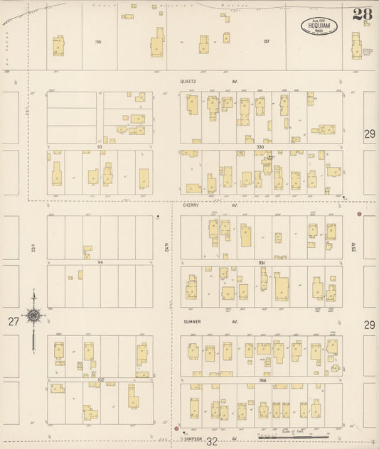 Sanborn Fire Insurance Map from Hoquiam, Grays Harbor County, Washington (1916), Sheet #0028 - Historic Sanborn Fire Insurance Map Print, vintage old map wall art, antique decor, genealogy gift, Washington Washington map