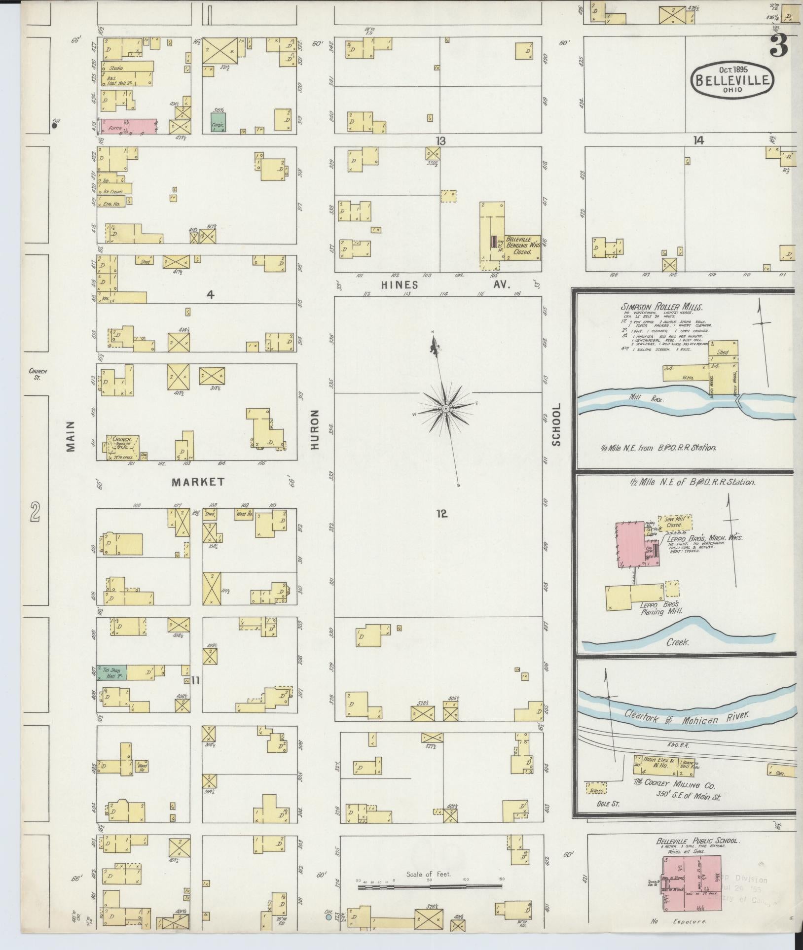 Sanborn Fire Insurance Map from Bellville, Richland County, Ohio (1895), Sheet #0003 - Historic Sanborn Fire Insurance Map Print, vintage old map wall art, antique decor, genealogy gift, Ohio Ohio map