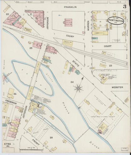 Sanborn Fire Insurance Map from Huntington, Huntington County, Indiana (1887), Sheet #0003 - Historic Sanborn Fire Insurance Map Print, vintage old map wall art, antique decor, genealogy gift, Indiana Indiana map