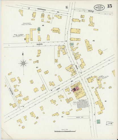 Sanborn Fire Insurance Map from Natick, Middlesex County, Massachusetts (1899), Sheet #0015 - Historic Sanborn Fire Insurance Map Print, vintage old map wall art, antique decor, genealogy gift, Massachusetts Massachusetts map