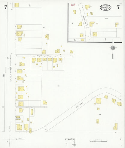Sanborn Fire Insurance Map from Eufaula, Barbour County, Alabama (1930), Sheet #0007 - Complete Map Set gallery image, historic Sanborn map, vintage wall art, Alabama Alabama
