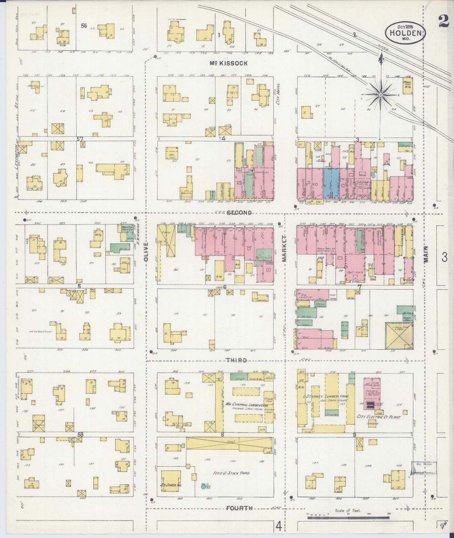 Sanborn Fire Insurance Map from Holden, Johnson County, Missouri (1898), Sheet #0002 - Historic Sanborn Fire Insurance Map Print, vintage old map wall art, antique decor, genealogy gift, Missouri Missouri map