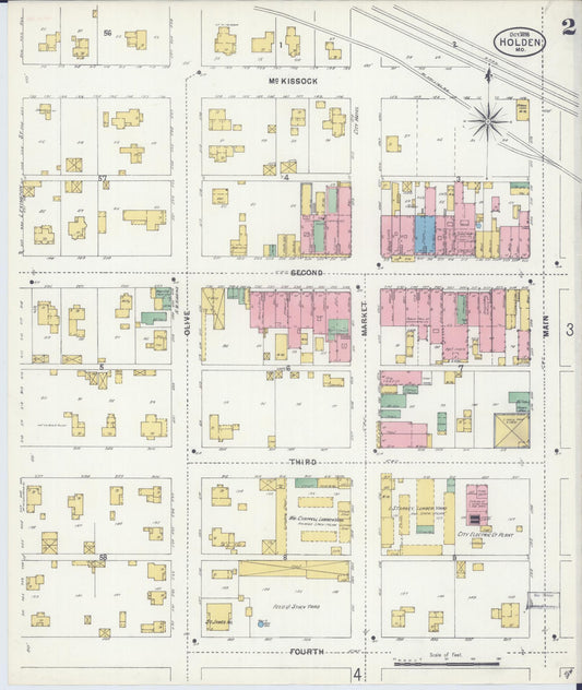 Sanborn Fire Insurance Map from Holden, Johnson County, Missouri (1898), Sheet #0002 - Historic Sanborn Fire Insurance Map Print, vintage old map wall art, antique decor, genealogy gift, Missouri Missouri map