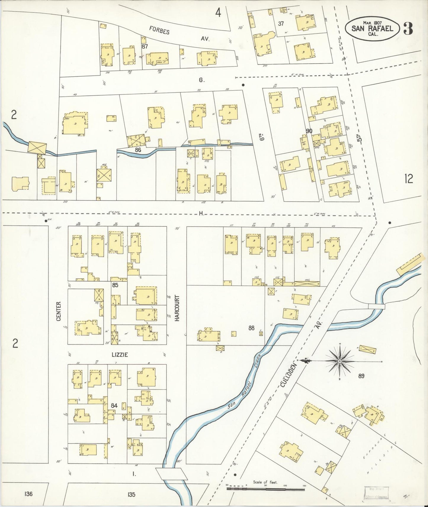 Sanborn Fire Insurance Map from San Rafael, Marin County, California (1907), Sheet #0003 - Complete Map Set gallery image, historic Sanborn map, vintage wall art, California California