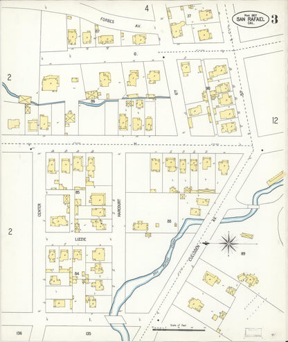 Sanborn Fire Insurance Map from San Rafael, Marin County, California (1907), Sheet #0003 - Complete Map Set gallery image, historic Sanborn map, vintage wall art, California California