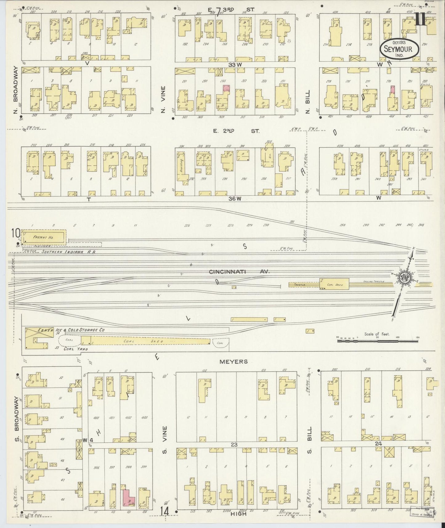 Sanborn Fire Insurance Map from Seymour, Jackson County, Indiana (1913), Sheet #0011 - Complete Map Set gallery image, historic Sanborn map, vintage wall art, Indiana Indiana
