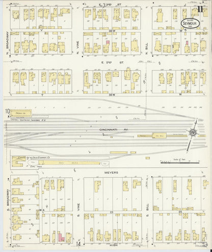 Sanborn Fire Insurance Map from Seymour, Jackson County, Indiana (1913), Sheet #0011 - Complete Map Set gallery image, historic Sanborn map, vintage wall art, Indiana Indiana