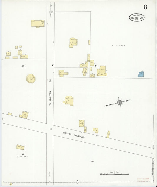 Sanborn Fire Insurance Map from Irvington, Westchester County, New York (1912), Sheet #0008 - Historic Sanborn Fire Insurance Map Print, vintage old map wall art, antique decor, genealogy gift, New York New York map