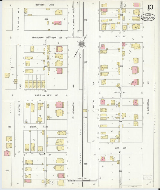 Sanborn Fire Insurance Map from Ashland, Boyd County, Kentucky (1912), Sheet #0013 - Historic Sanborn Fire Insurance Map Print, vintage old map wall art, antique decor, genealogy gift, Kentucky Kentucky map