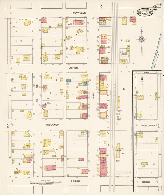 Sanborn Fire Insurance Map from Le Claire, Scott County, Iowa (1922), Sheet #0002 - Historic Sanborn Fire Insurance Map Print, vintage old map wall art