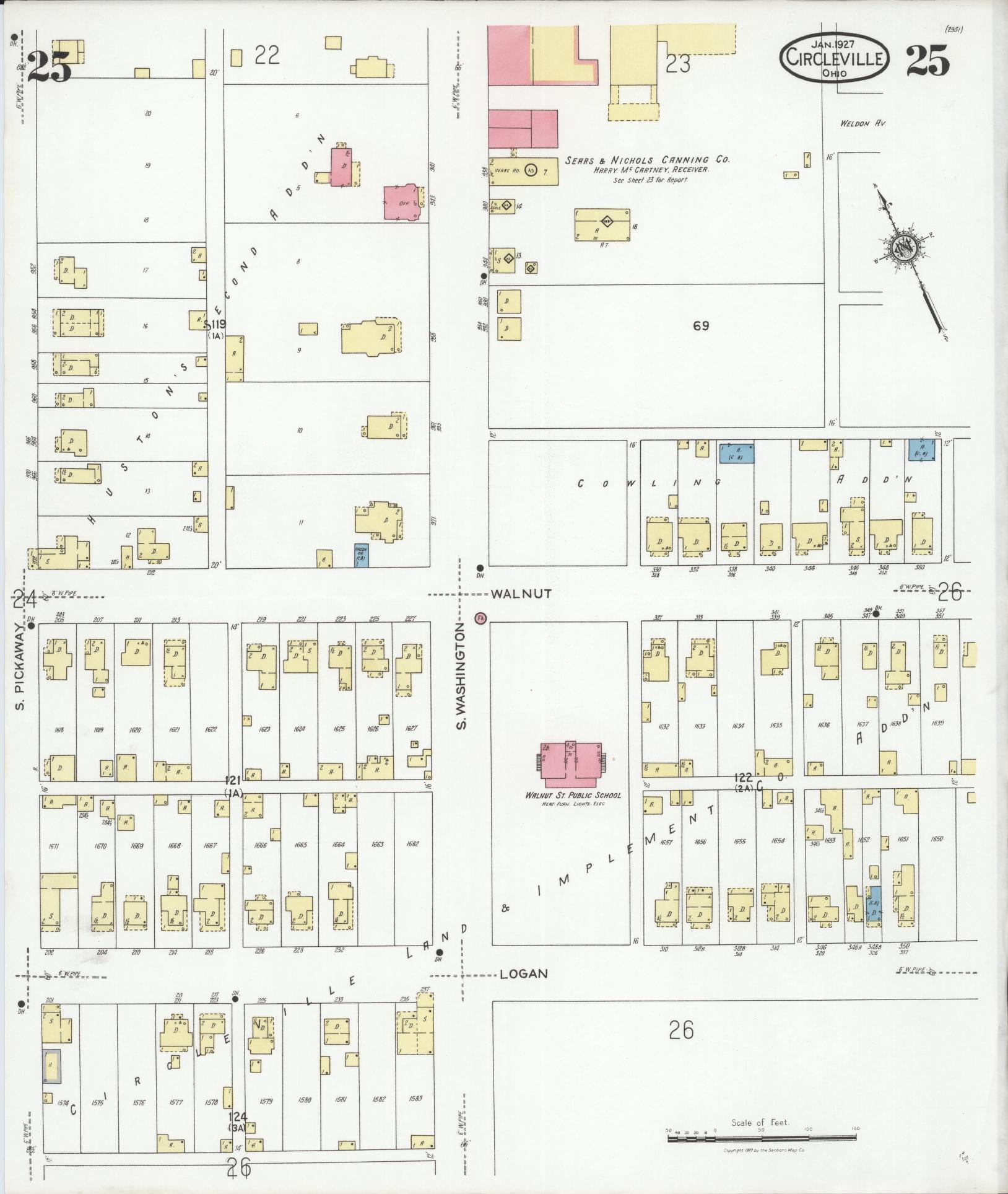 Sanborn Fire Insurance Map from Circleville, Pickaway County, Ohio (1927), Sheet #0025 - Historic Sanborn Fire Insurance Map Print, vintage old map wall art, antique decor, genealogy gift, Ohio Ohio map