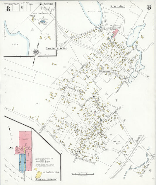 Sanborn Fire Insurance Map from South Kingstown, Washington County, Rhode Island (1935), Sheet #0008 - Historic Sanborn Fire Insurance Map Print, vintage old map wall art, antique decor, genealogy gift, Rhode Island Rhode Island map