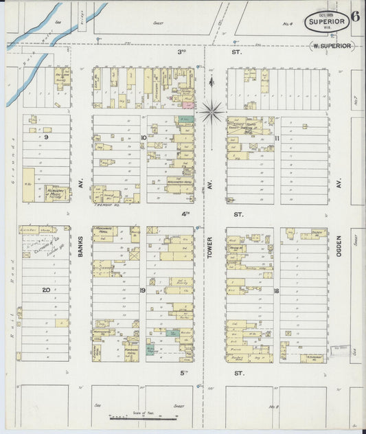 Sanborn Fire Insurance Map from Superior, Douglas County, Wisconsin (1887), Sheet #0006 - Historic Sanborn Fire Insurance Map Print, vintage old map wall art, antique decor, genealogy gift, Wisconsin Wisconsin map