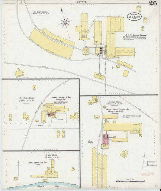 Sanborn Fire Insurance Map from Olean, Cattaraugus County, New York (1898), Sheet #0026 - Historic Sanborn Fire Insurance Map Print, vintage old map wall art, antique decor, genealogy gift, New York New York map