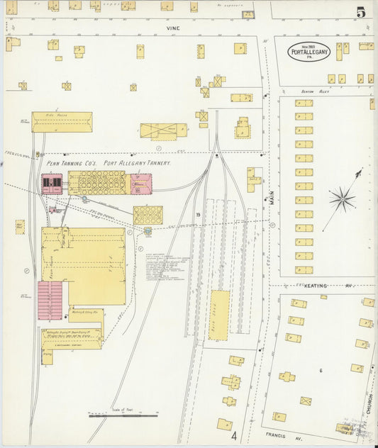 Sanborn Fire Insurance Map from Port Allegany, McKean County, Pennsylvania (1903), Sheet #0005 - Historic Sanborn Fire Insurance Map Print, vintage old map wall art, antique decor, genealogy gift, Pennsylvania Pennsylvania map