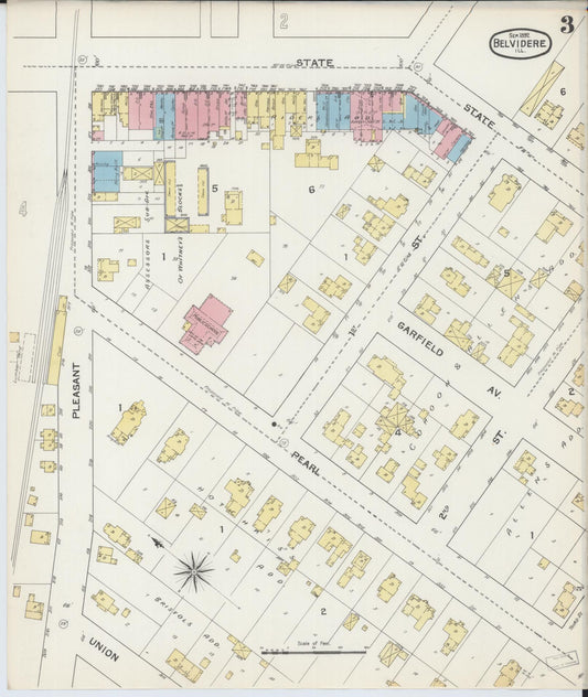 Sanborn Fire Insurance Map from Belvidere, Boone County, Illinois (1892), Sheet #0003 - Historic Sanborn Fire Insurance Map Print, vintage old map wall art, antique decor, genealogy gift, Illinois Illinois map