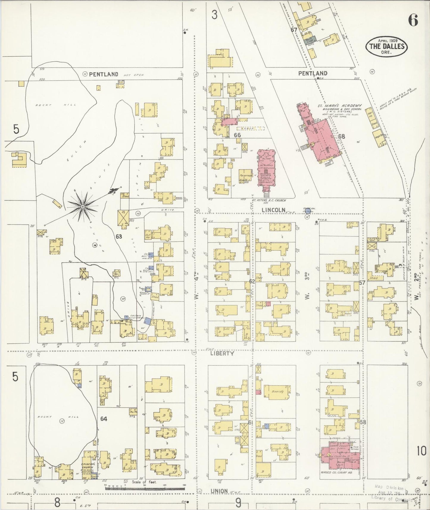Sanborn Fire Insurance Map from The Dalles, Wasco County, Oregon (1909), Sheet #0006 - Complete Map Set gallery image, historic Sanborn map, vintage wall art, Oregon Oregon