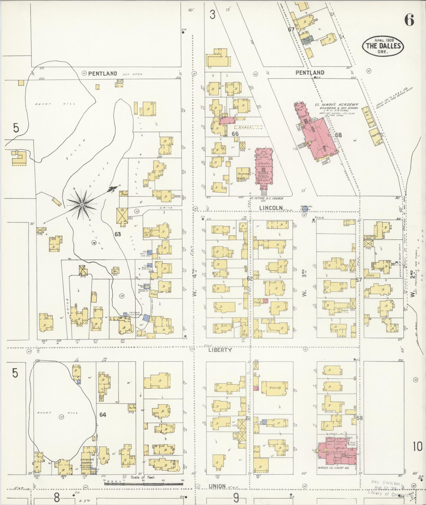 Sanborn Fire Insurance Map from The Dalles, Wasco County, Oregon (1909), Sheet #0006 - Complete Map Set gallery image, historic Sanborn map, vintage wall art, Oregon Oregon