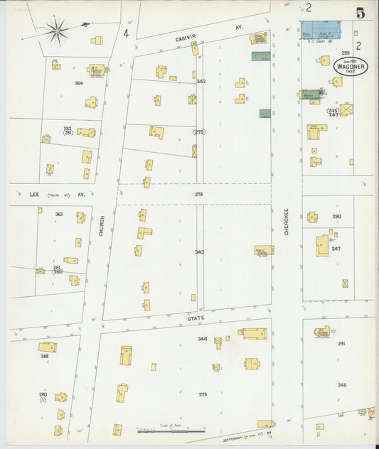 Sanborn Fire Insurance Map from Wagoner, Wagoner County, Oklahoma (1901), Sheet #0005 - Historic Sanborn Fire Insurance Map Print, vintage old map wall art, antique decor, genealogy gift, Oklahoma Oklahoma map