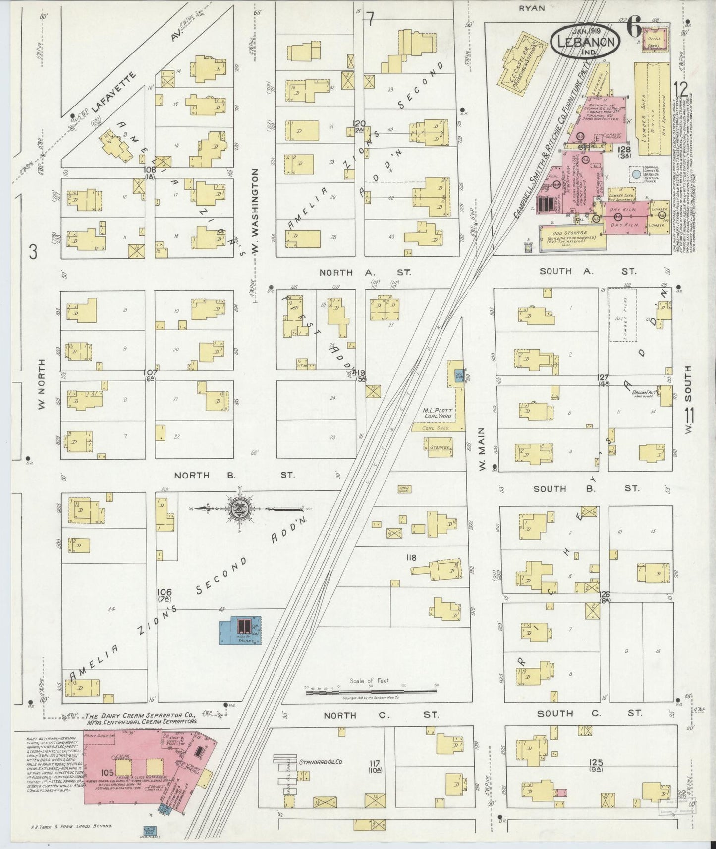 Sanborn Fire Insurance Map from Lebanon, Boone County, Indiana (1919), Sheet #0006 - Complete Map Set gallery image, historic Sanborn map, vintage wall art, Indiana Indiana