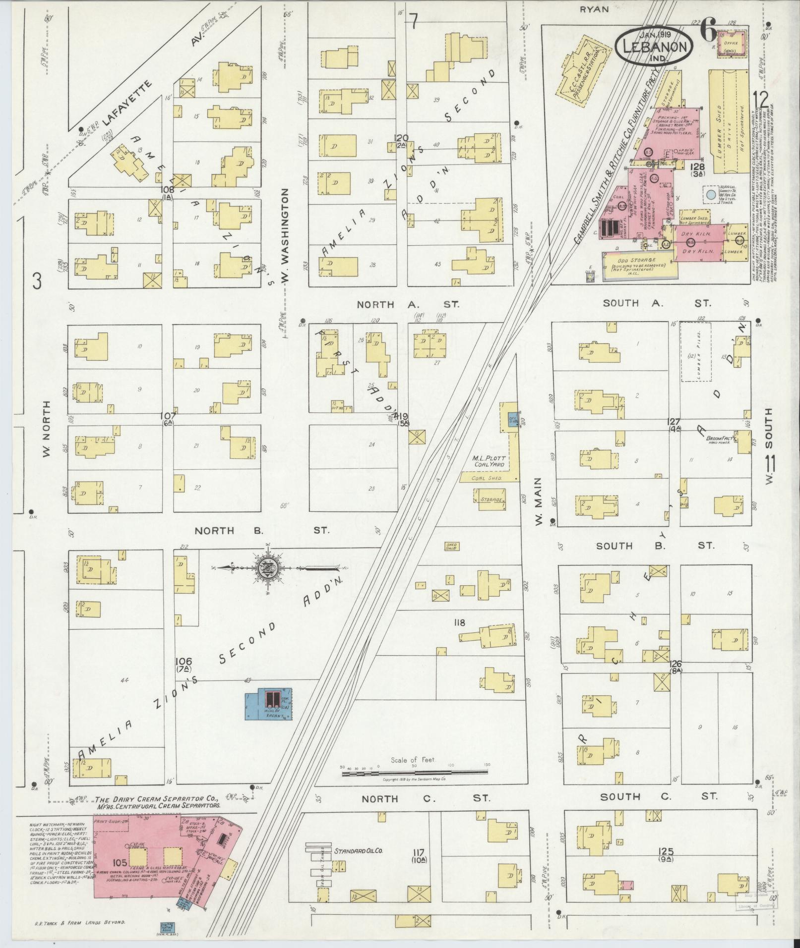 Sanborn Fire Insurance Map from Lebanon, Boone County, Indiana (1919), Sheet #0006 - Complete Map Set gallery image, historic Sanborn map, vintage wall art, Indiana Indiana