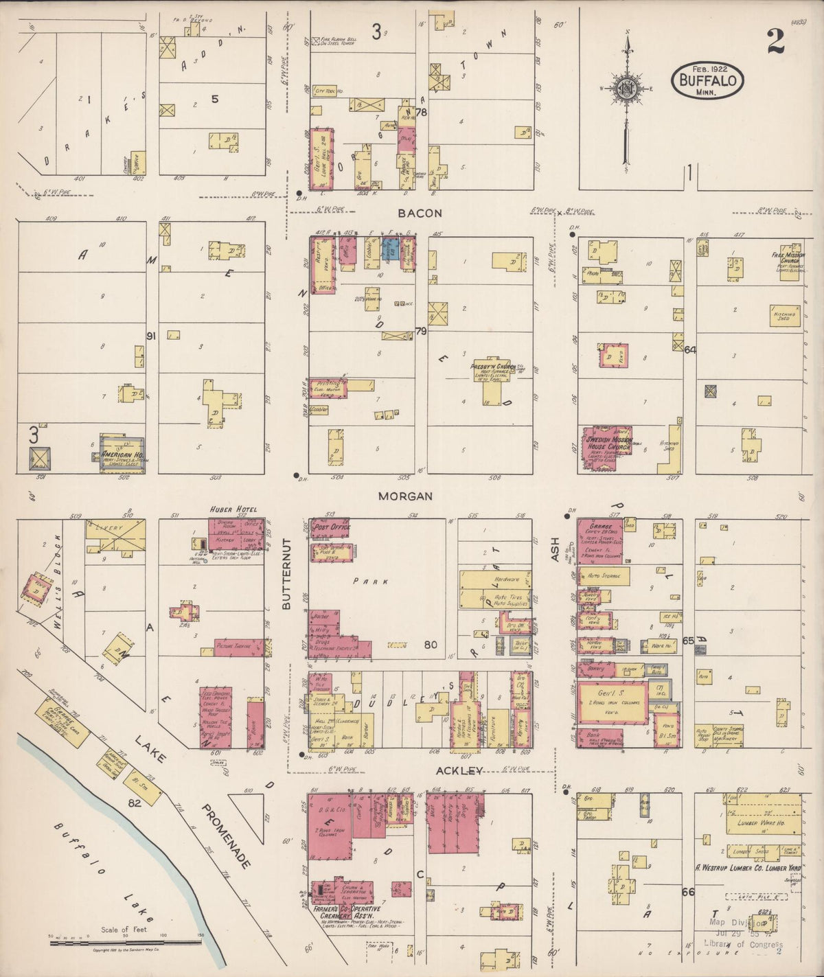 Sanborn Fire Insurance Map from Buffalo, Wright County, Minnesota (1922), Sheet #0002 - Complete Map Set gallery image, historic Sanborn map, vintage wall art, Minnesota Minnesota
