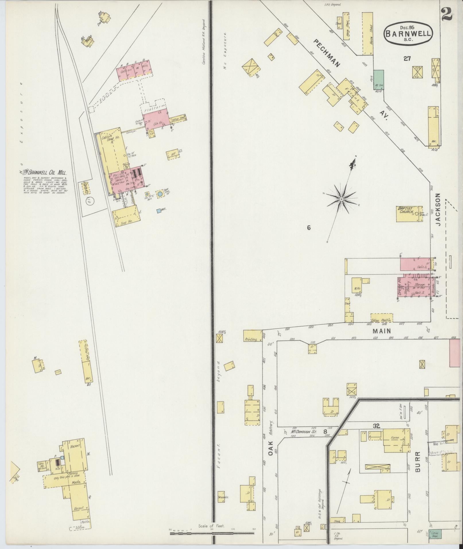 Sanborn Fire Insurance Map from Barnwell, Barnwell County, South Carolina (1895), Sheet #0002 - Complete Map Set gallery image, historic Sanborn map, vintage wall art, South Carolina South Carolina