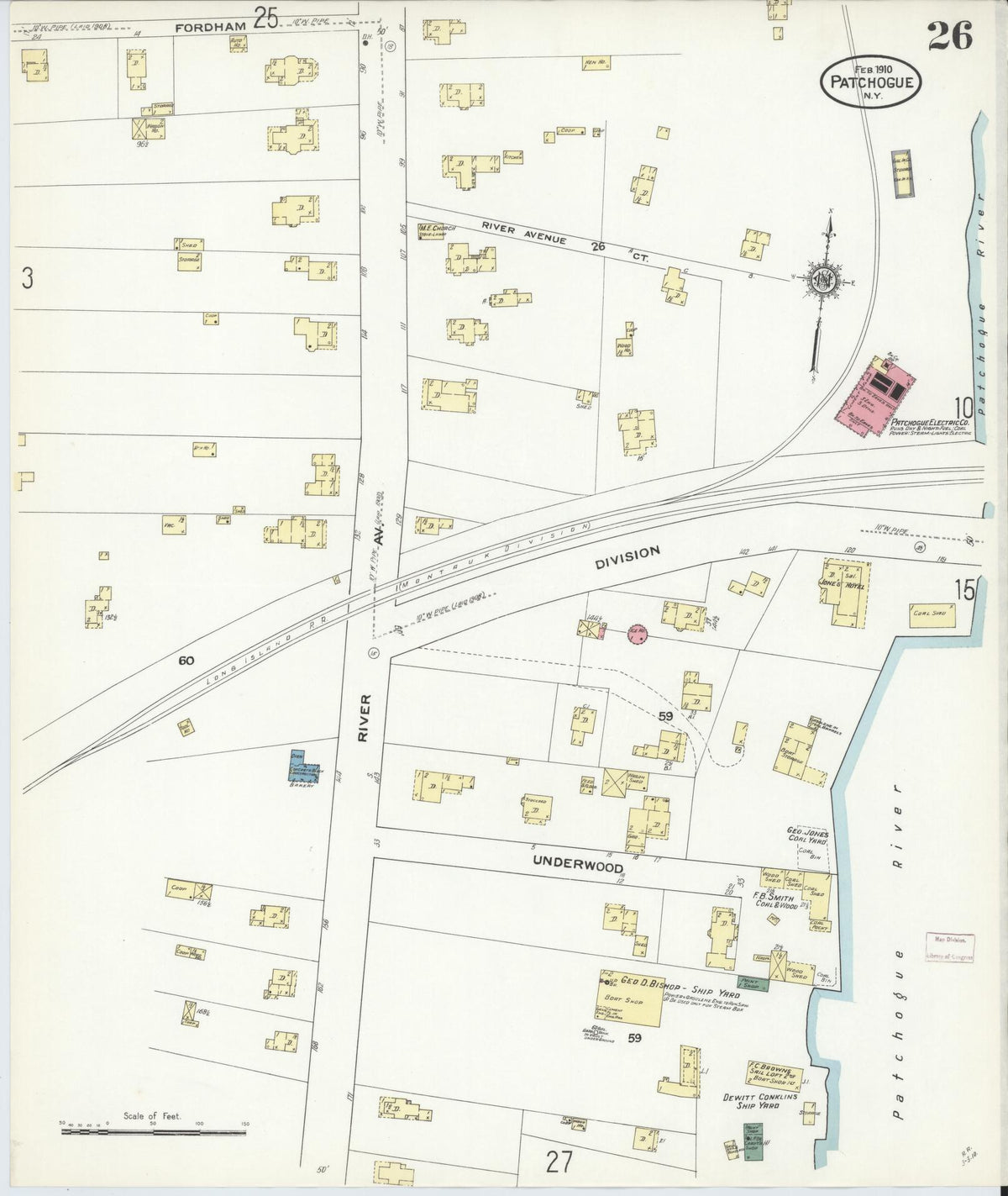 Sanborn Fire Insurance Map from Patchogue, Suffolk County, New York (1910), Sheet #0026 - Historic Sanborn Fire Insurance Map Print, vintage old map wall art, antique decor, genealogy gift, New York New York map