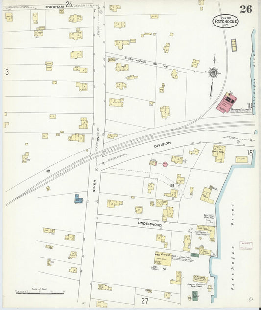 Sanborn Fire Insurance Map from Patchogue, Suffolk County, New York (1910), Sheet #0026 - Historic Sanborn Fire Insurance Map Print, vintage old map wall art, antique decor, genealogy gift, New York New York map