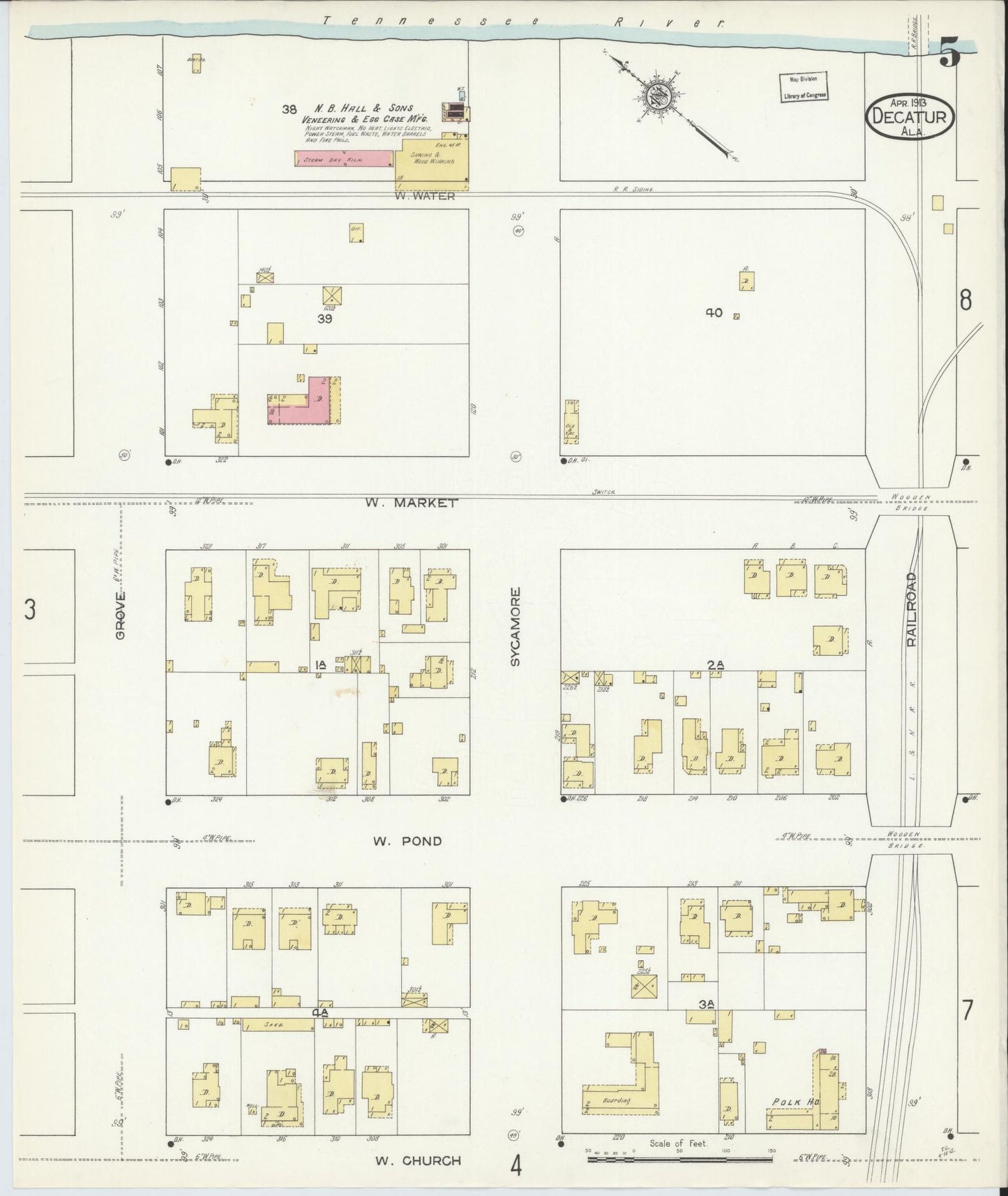 Sanborn Fire Insurance Map from Decatur, Morgan County, Alabama (1913), Sheet #0005 - Complete Map Set gallery image, historic Sanborn map, vintage wall art, Alabama Alabama