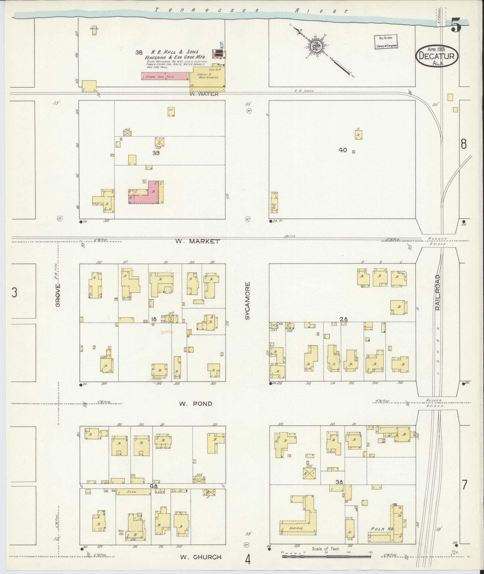 Sanborn Fire Insurance Map from Decatur, Morgan County, Alabama (1913), Sheet #0005 - Complete Map Set gallery image, historic Sanborn map, vintage wall art, Alabama Alabama