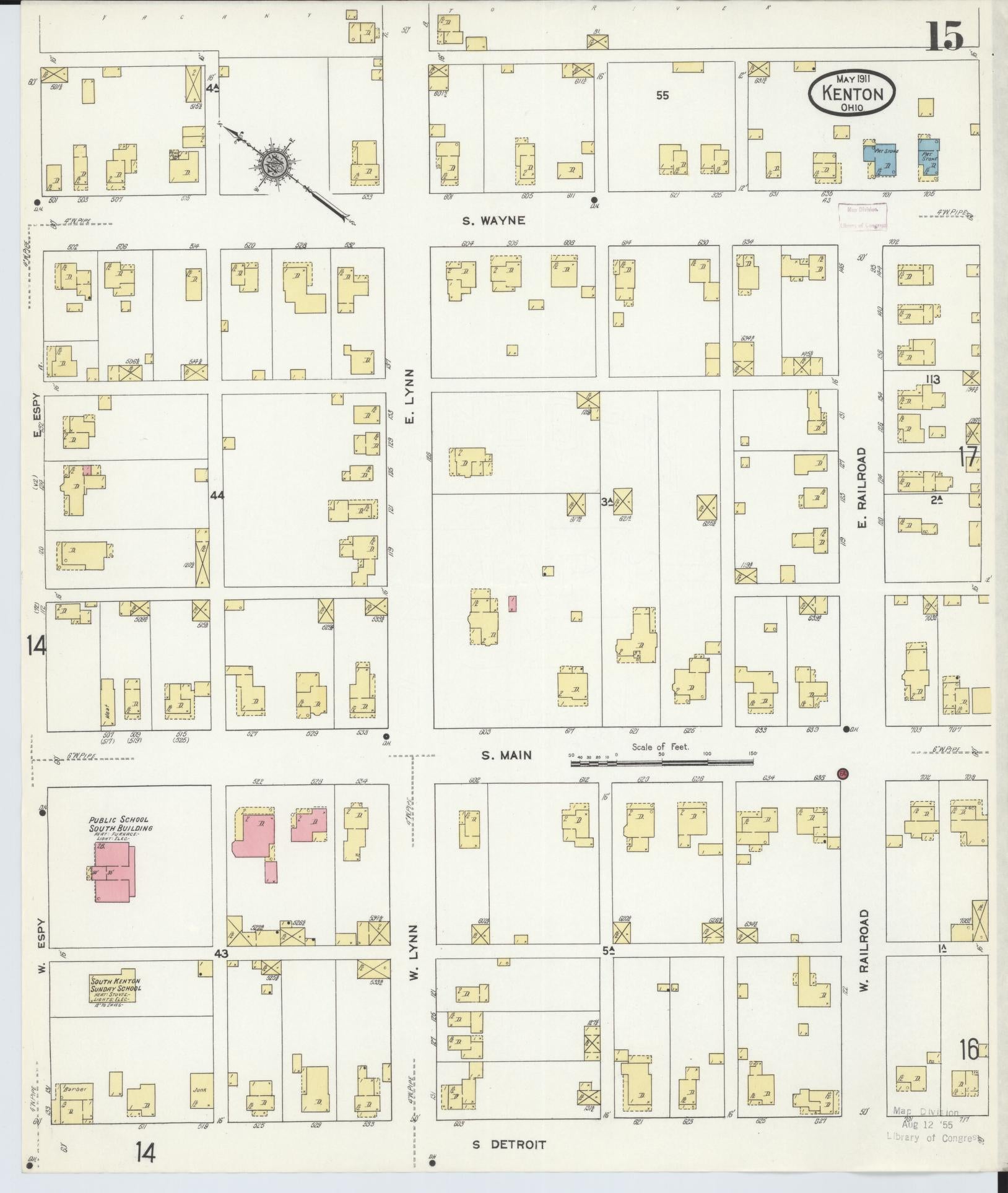 Sanborn Fire Insurance Map from Kenton, Hardin County, Ohio (1911), Sheet #0015 - Historic Sanborn Fire Insurance Map Print, vintage old map wall art, antique decor, genealogy gift, Ohio Ohio map