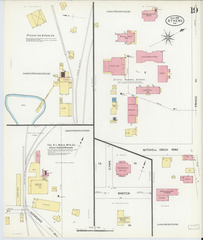 Sanborn Fire Insurance Map from Athens, Clarke County, Georgia (1908), Sheet #0019 - Complete Map Set gallery image, historic Sanborn map, vintage wall art, Georgia Georgia