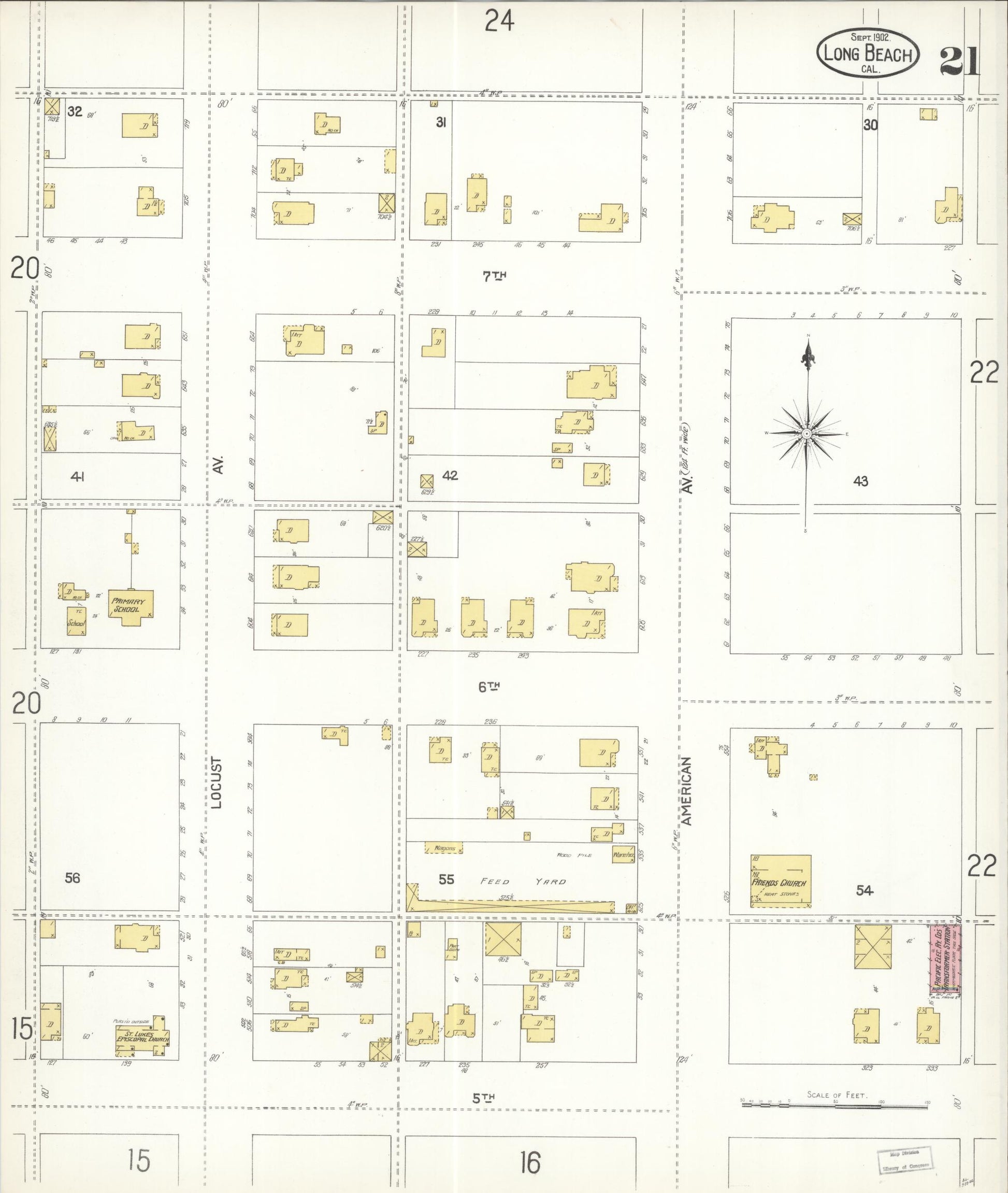Sanborn Fire Insurance Map from Long Beach, Los Angeles County, California (1902), Sheet #0021 - Historic Sanborn Fire Insurance Map Print, vintage old map wall art, antique decor, genealogy gift, California California map