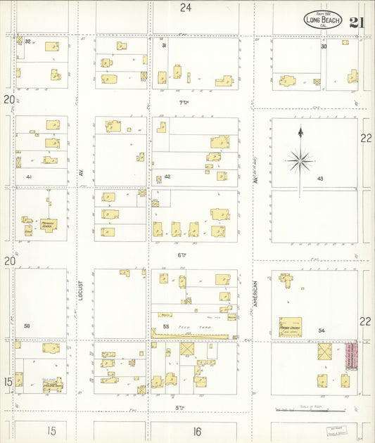Sanborn Fire Insurance Map from Long Beach, Los Angeles County, California (1902), Sheet #0021 - Historic Sanborn Fire Insurance Map Print, vintage old map wall art, antique decor, genealogy gift, California California map
