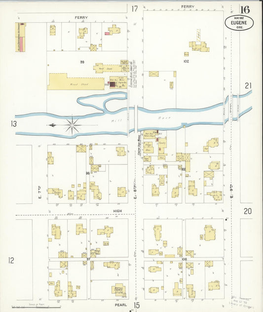 Sanborn Fire Insurance Map from Eugene, Lane County, Oregon (1902), Sheet #0016 - Historic Sanborn Fire Insurance Map Print, vintage old map wall art, antique decor, genealogy gift, Oregon Oregon map