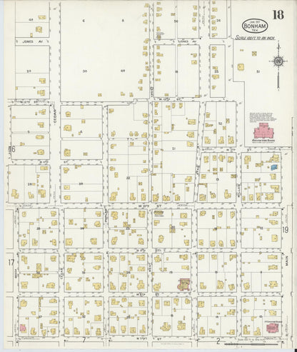 Sanborn Fire Insurance Map from Bonham, Fannin County, Texas (1917), Sheet #0018 - Historic Sanborn Fire Insurance Map Print, vintage old map wall art, antique decor, genealogy gift, Texas Texas map