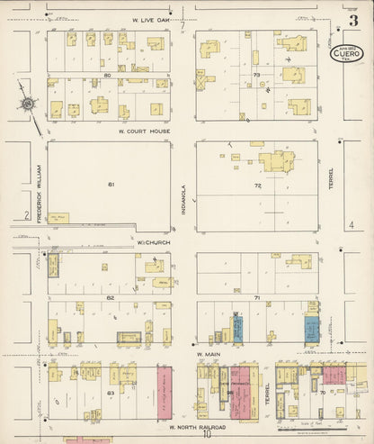 Sanborn Fire Insurance Map from Cuero, De Witt County, Texas (1922), Sheet #0003 - Historic Sanborn Fire Insurance Map Print, vintage old map wall art, antique decor, genealogy gift, Texas Texas map