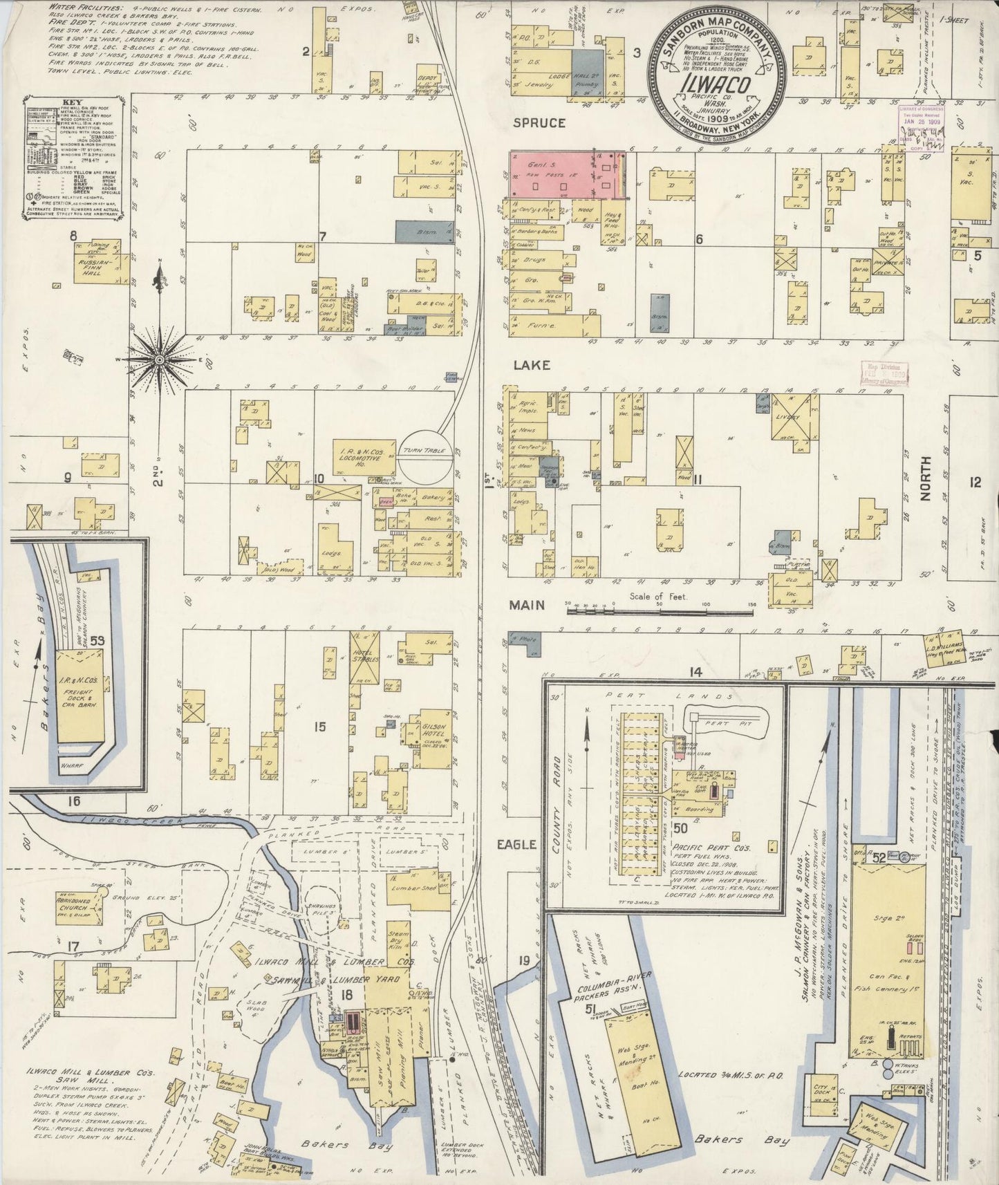 Sanborn Fire Insurance Map from Ilwaco, Pacific County, Washington (1909), Sheet #0001 - Historic Sanborn Fire Insurance Map Print, vintage old map wall art, antique decor, genealogy gift, Washington Washington map
