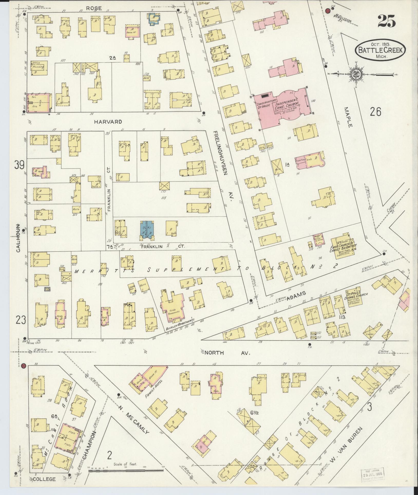 Sanborn Fire Insurance Map from Battle Creek, Calhoun County, Michigan (1913), Sheet #0025 - Complete Map Set gallery image, historic Sanborn map, vintage wall art, Michigan Michigan